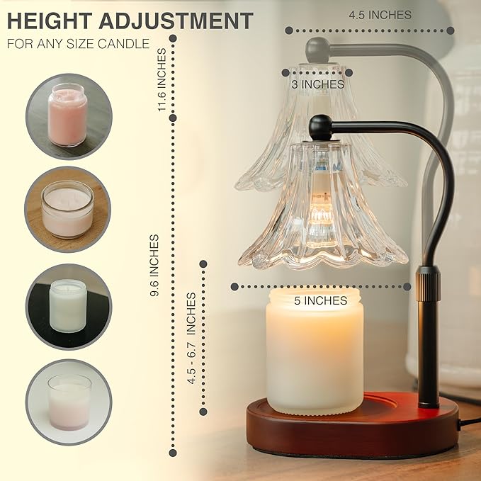 Candle Warmer Lamp – Dimmable Candle Lamp with Timer, Adjustable Height for Jar Candles (Walnut)