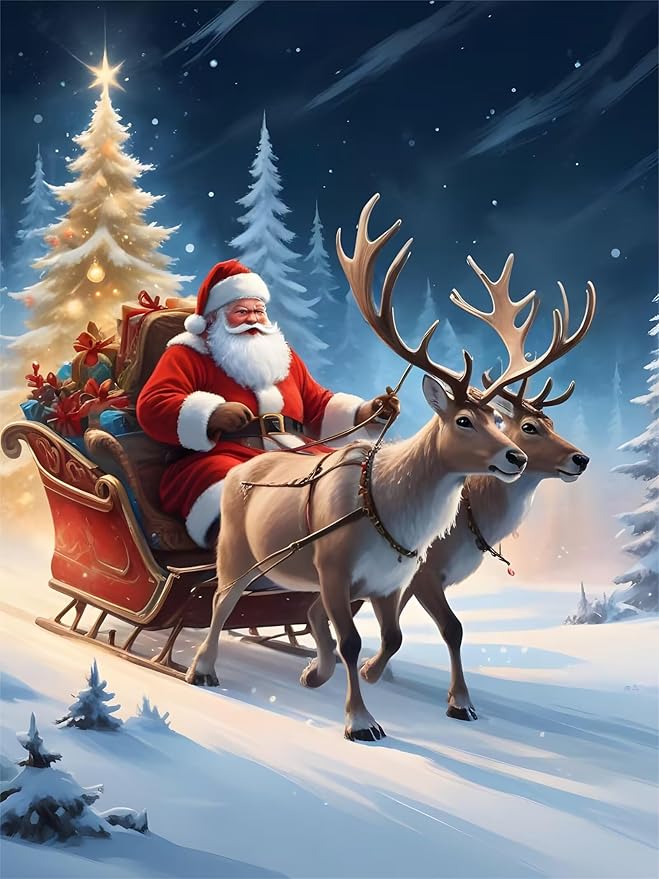 QZOTRXI Christmas Diamond Painting Kits,Santa Claus Elk Diamond Art Kit for Adults,5D Winter Paint with Diamond Full Drill for Home Wall Decor 16x20 Inch