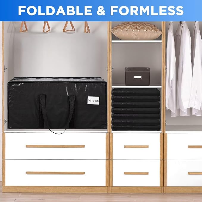 8 Pack Extra Large Moving Bags Heavy Duty Storage Bags with Zipper Handles, BETU Clothes Storage Totes Bins Packing Moving Boxes, Moving Supplies for College Dorm Essentials, Space Saving, Black