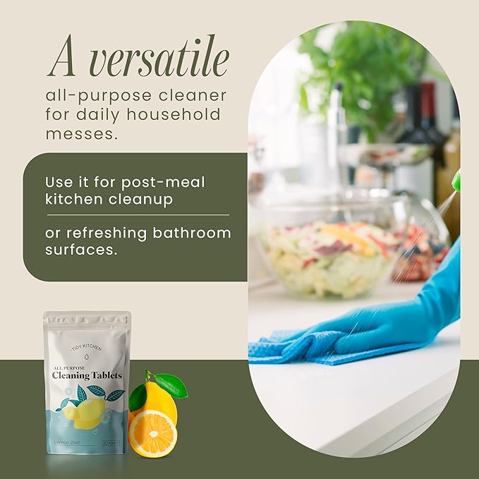 Tidy Kitchen All Purpose Cleaner Refill Tablets - Multi Surface Cleaner for Counters, Stovetops, Tile, Wood, Bath, and Glass - Compact Water-Activated Tablet Refills, 10 Pack