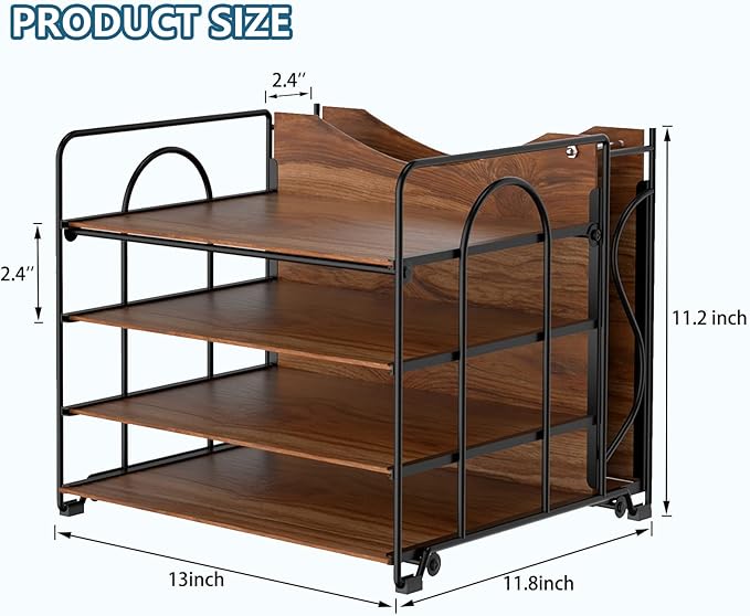 LUCYCAZ File Organizer for Desk - Paper Organizer, 4 Tier Wood Desk Organizer for Hanging File Folders Letter Size or A4 Size, Desktop File Organizer for Office School and Home, Black