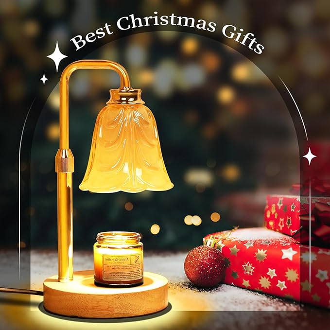 Candle Warmer Lamp with Timer Dimmable, Adjustable Height, House Warming Gifts New Home Decor, Mothers Day Birthday Gifts for Mom Women, Bedroom Decor with 2 Bulbs (Petals Holiday)