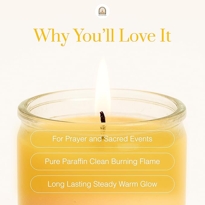 3 Pack Yellow 7 Day Candles in Glass Jar – Paraffin Wax, Clean Burning Unscented | Large & Tall Devotional Prayer Pillar Candles for Home, Memorial, Spells, Long Lasting