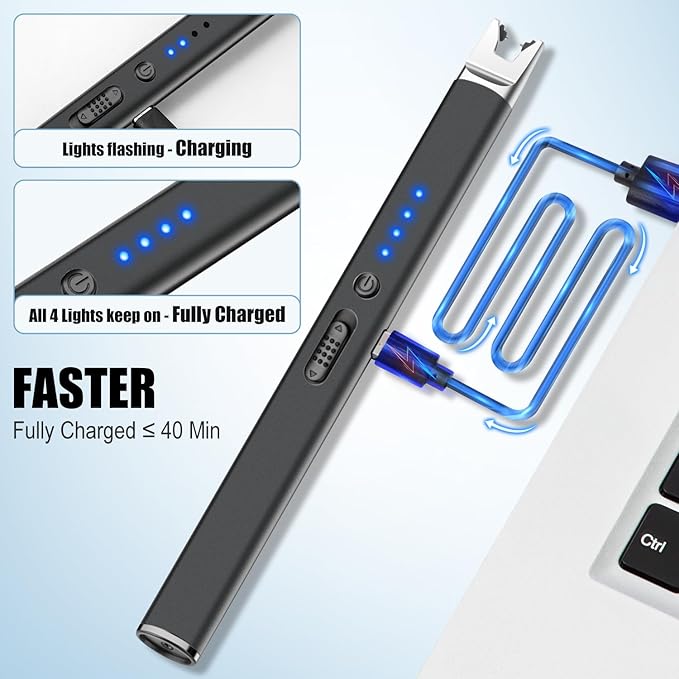 LcFun Candle Lighter Electric USB Rechargeable Plasma Arc Lighter with Safety Lock, Windproof Flameless Long Matches Lighters for Candle, Grill, BBQ, Camping, Gas Stoves