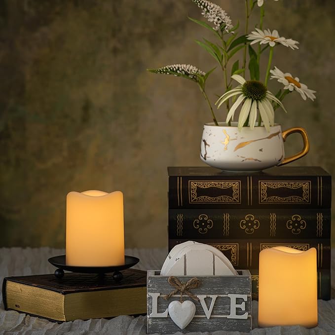 Daord 3 * 4inch Flameless LED Candles with Timer Battery Operated Flickering Votive Candle for Wedding Party Home Christmas Festival Decor