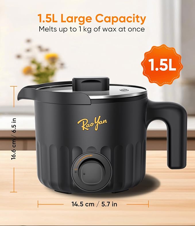 1.5L Candle Wax Melter with Pour Spout, Candle Making Kit for Beginners and Adults, Wax Melting Pot for Candle Making with Stirring Spoon - Black