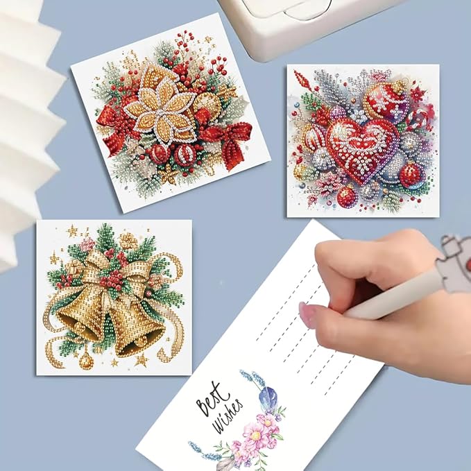 6PCS DIY Christmas Diamond Art Cards with Envelopes, Holiday Greeting Cards Kit for Adults, Festive Christmas Diamond Art Kits for Adults