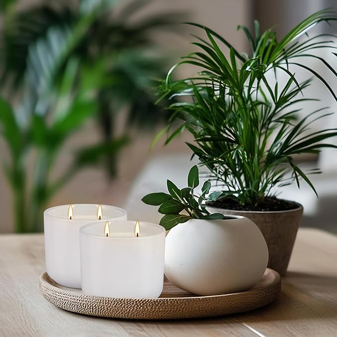 2-Pack Citronella Candles in White Ceramic Jars - 2 Cotton Wicks, Citronella Oil with Elegant White Pillar Design Perfect for Outside Patio, Camping & Garden, Summer Gifts for Indoor Home
