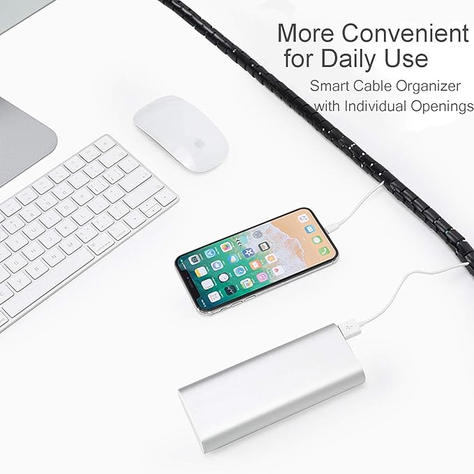 Cable Management Sleeves Desk Cord Organizer Cover Black White with 4 Adhesive Cable Clips, VIWIEU 2 PCS Cable Bundler Wire Wrap System for TV/Computer/Home Entertainment