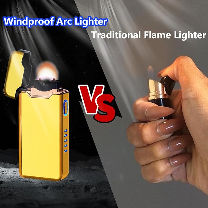 YOZWOO Plasma Lighter - USB Rechargeable Lighter High Power, Windproof Lighters Arc Lighters with Long Life Battery for Outdoor Camping, Hiking, BBQ (Gold)