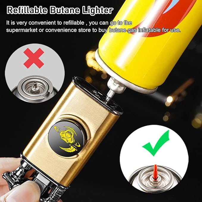 Torch Lighter, Magic Dual Flame Dragon Lighters with Adjusting Flame Tool, Creative Windproof Cool Design, Refillable Butane Lighter Gifts for Men Friend Outdoor Indoor(Without Butane)-Gold Dragon