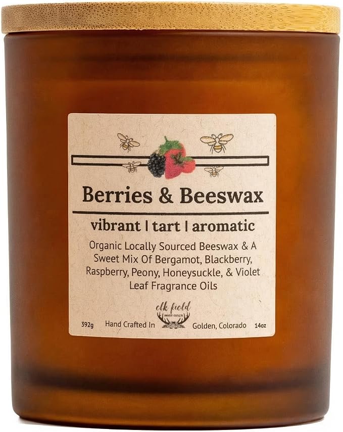 Berries Organic Beeswax Candle | 2 Ingredients | 100% Pure Beeswax Candles, Non Toxic, Natural, Organic Candles, Beeswax Candles Scented, Non Toxic Candles, 80 Hour, 14oz