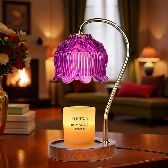 Candle Warmer Lamp with Timer, Dimmable Wax Melt Lamp for Large & Standard Jar Candles, Includes 2 GU10 Bulbs, Elegant Vintage Home Decor Gift for Women & Mom (A1-Purple Lotus)
