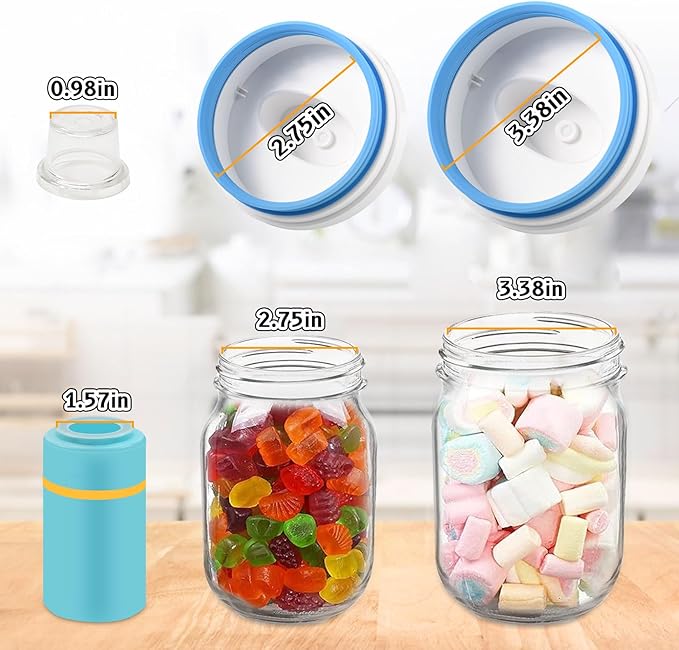 Electric Mason Jar Vacuum Sealer Kit Fits Wide & Regular Mouth Canning Sealer Set Compatible with All FoodSaver Models, Vacuum Seal Containers Vacuum Zipper Bags