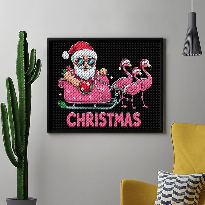 AIVKIEJK Diamond Painting Kits for Adults - Christmas Santa Flamingo Xmas Painting DIY 5D Full Drill Diamond Dots Paintings with Diamonds Gem Art and Crafts Home Decor 16"x20"