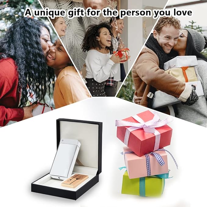 Plasma Lighter Rechargeable, Windproof USB Lighters Arc Cool Lighter with Projection Stone, Visual Battery Auto-Off, Vintage Custom Lighters Design for Outdoor Camping Candle Gift（Silver）
