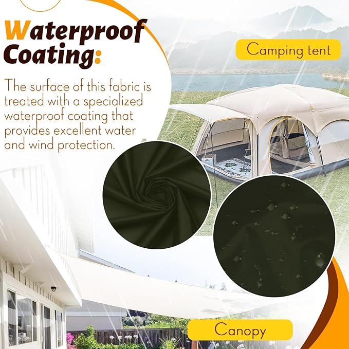 Vonty Waterproof Ripstop Nylon Fabric - 60 Inch Wide, Dark Olive, Lightweight, Tear-Resistant, Easy-to-Sew, Waterproof Coating, Ideal for Outdoor Projects