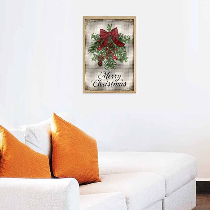 AIVKIEJK Diamond Painting Kits for Adults - Merry Christmas Holly, Pine Cones & Red Plaid Bow Painting DIY 5D Full Drill Diamond Dots Paintings with Diamonds Gem Art and Crafts Home Decor 8"x12"
