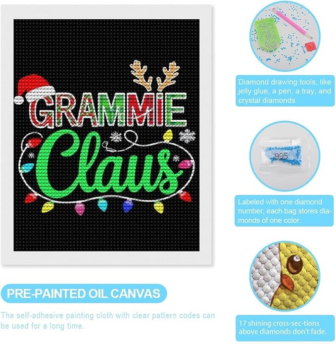 AIVKIEJK Diamond Painting Kits for Adults - Grammie Claus Grandma Christmas Xmas Painting DIY 5D Full Drill Diamond Dots Paintings with Diamonds Gem Art and Crafts Home Decor 16"x20"