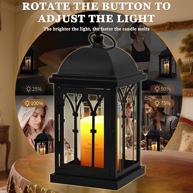 Candle Warmer Lamp with Timer,Dimmable Electric Large Candle Warmer Lantern for Jar Candles,Vintage Enclosed Candle Lamp Warmer for Children Pet Family-Black