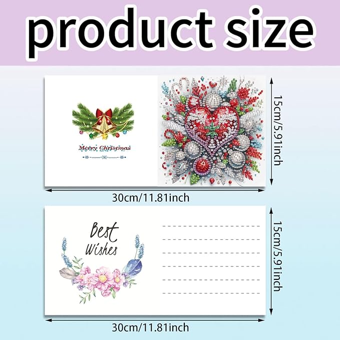 DoxQcs 5D Diamond Art Painting Greeting Cards Kit, DIY Cards for Blessings Congratulations Gifts, Greeting Card Set for Birthday Thanksgiving Day Christmas Halloween-Christmas