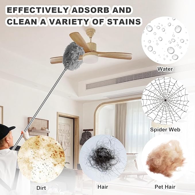 Storystore Ceiling Fan Cleaner Duster - Adjustable Duster with Extension Pole,Dusters for Cleaning Fan Blade, Walls and Cobweb (Grey)