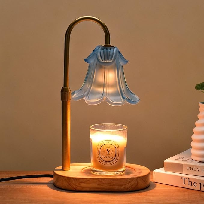 Candle Warmer Lamp with Timer Dimmable, Wax Melt Warmer Adjustable Height, Flower Warmer Lamp with 2 Bulbs for Jar Candles, House Warming New Home Decor, Gift for Mom Women (Blue)