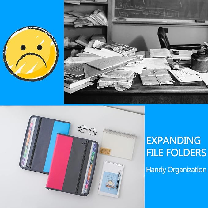 NAFY Expanding File Folder, 13 Pockets Document Organizer with Zipper, A4 Letter Size Portable Accordion Expanding File Folders with 27pcs Multicolor Labels for Home Office School Supplies (Blue)