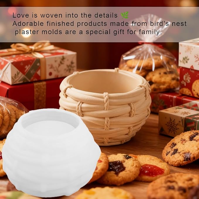 1 Pc Woven Textured Candle Holder Mold Unique Bird's Nest Jewelry Storage Silicone Resin Mold for Epoxy Concrete Art Crafts Home Decorations Christmas DIY Jewelry Ornament Trays Soap Dishes