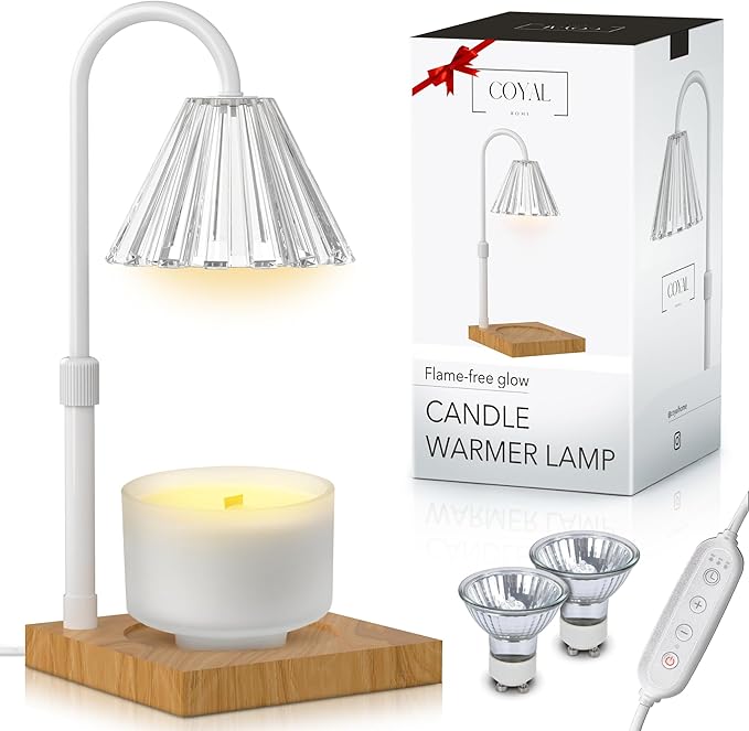 Candle Warmer Lamp with Timer and Dimmer & Includes 2 Bulbs, Electric Wax Candle Lamp Warmer for Jar Candles, Home Decor Aesthetic, and House Warming Gifts - White Glass