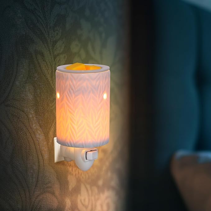 Bobolyn Plug in Wax Warmer Ceramic Electric Wax Melt Warmer Candle Melter Burner for Scented Wax, Scentsy Wax Cubes, No Flame No Smoke No Soot（White Willow Leaves）