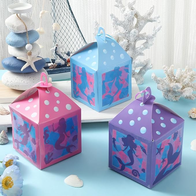 Simgoing 12 Sets Mermaid Lanterns Crafts with LED Candles Mermaid Tissue Paper Crafts Kits DIY Paper Lanterns for Party Decor Activities