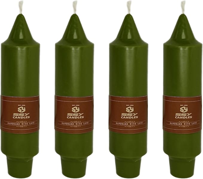 5 inch Short Candle Olive Green Unscented Candles 4 Pack Tapered Candle Ideal as Dinner Candles Smokeless Long Burning Candlesticks for Weddings Dinner Party Home Decor