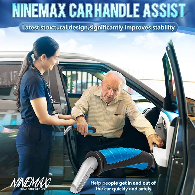 NINEMAX Car Door Handle for Elderly Car Handle Assist Support, Auto Grab Handles, Portable Car Door Cane for Seniors, Handicap (Black, Blue 2 pcs)