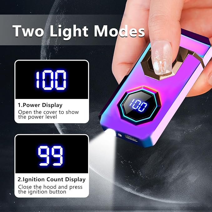 SKRFIRE Arc Lighter Dual Plasma with Type-C Fast Charge & LED Power Display, Windproof Electric Lighter with Flashlight for Camping Outdoor Home Use (Multi-Color)