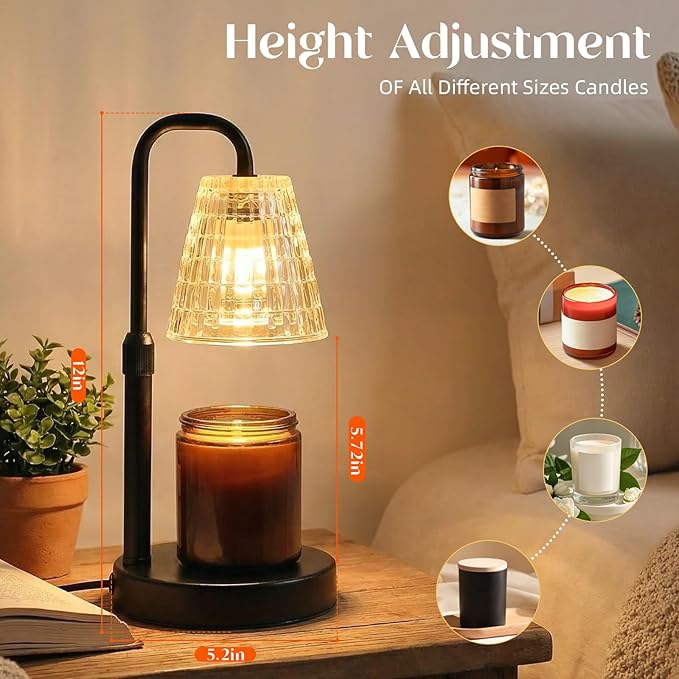 Glimra Candle Warmer Lamp with Timer,Dimmable Candle Warmwr for Jar Candles,Adjustable Cabdle Warmer Birthday Gifts,for Mom Women Friend Sister,Office Apartment Dorm Room Home Decor Black