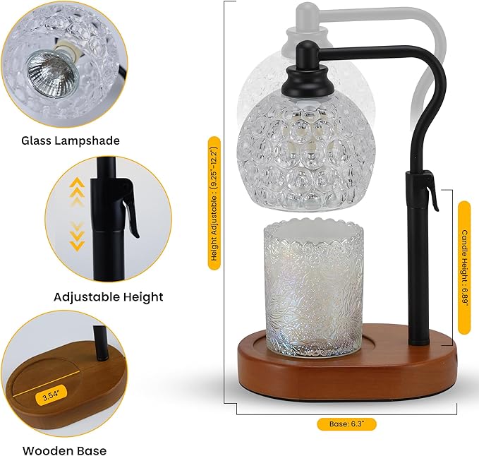 Candle Warmer Lamp with Timer - 6.8'' Dimmable Candle Lamp Warmer, Christmas Birthday Gift for Women & House Warming with Flameless Fragrance, Room Decor Black Lamp Warmer for Mom Gifts
