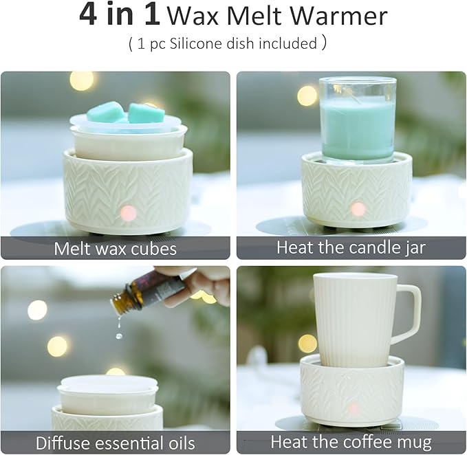 EQUSUPRO Wax Melt Warmer with Timer-3-in-1 Wax Melter Burner with Silicone Liner, Fragrance Warmer for Scented Candles, Wax Tarts, Essential Oils to Freshen Home Office, Auto Shut Off & Temperature