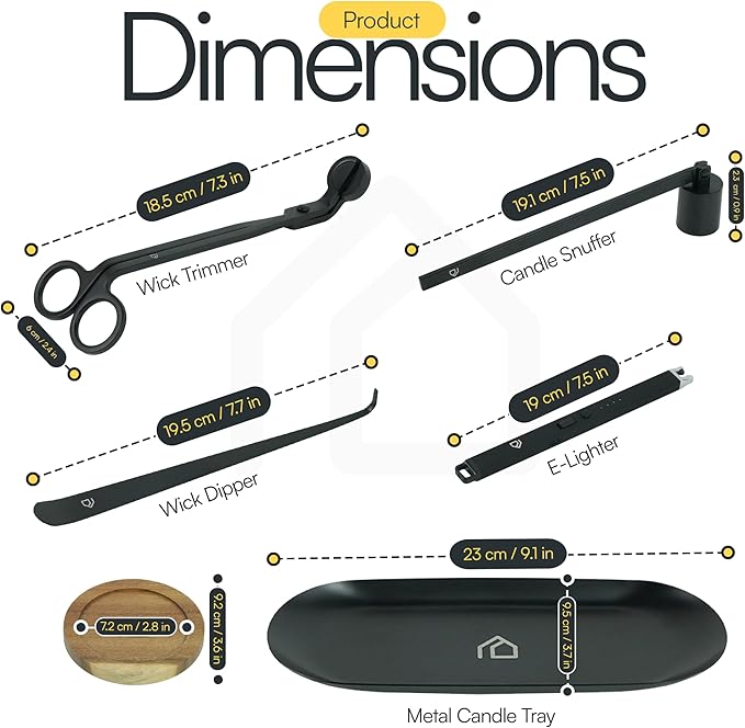 Candle Accessory Set 5 in 1 Candle Care Kit with Candle Wick Trimmer, Wick Dipper, Candle Snuffer, Rechargeable Candle Lighter & Metal Tray - Luxury Gift Box for Candle Lovers (Matte Black)