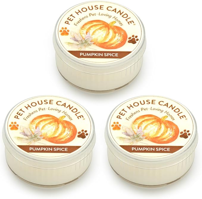 Pet House Mini Candles for Pet Odor Made with Natural Soy Wax, Plant Based, Dog and Cat Friendly Scented Candles, Pumpkin Spice Pack of 3