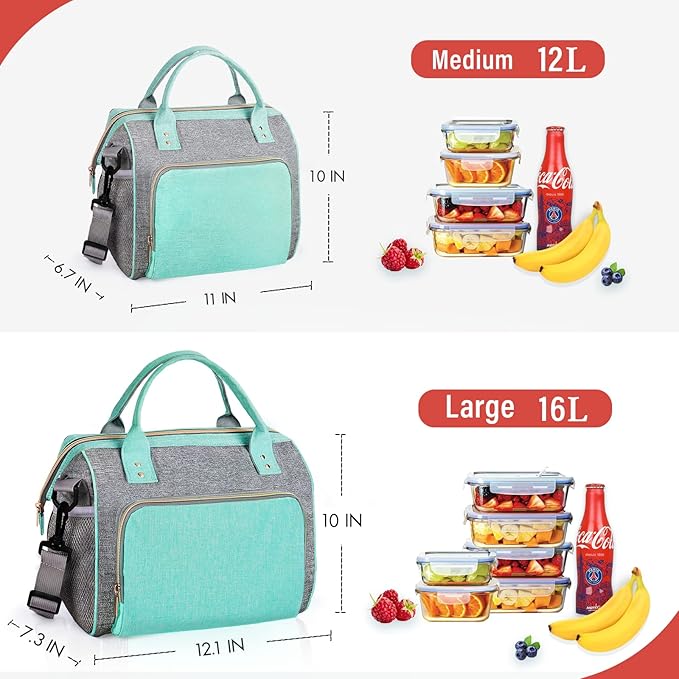 IDEATECH Large Insulated Lunch Bag for Women -12L Adult Lunch Box Wide Opening with Shoulder Strap - Leakproof Cooler Tote Bag for Office Work, Picnic & Travel, Cute Gifts for Women, Mom (Teal)