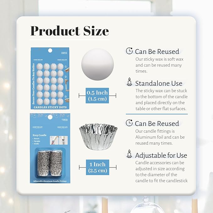 Silver Taper Candle Holders & Candle Dots - Bobeches for Securing Candles Upright,Decorative Metal Candle Fittings for Wedding Church Table Centerpieces Home Decor (54/Pack-Mixed)