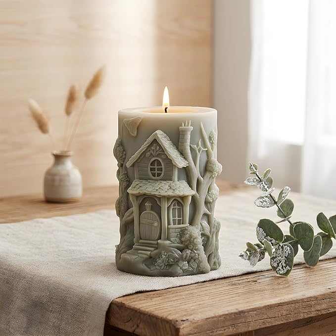 XIAOSHUI Tree House Candle Molds Forest Cottage Candle Silicone Mold for Candles Making Resin Casting Aromatherapy Candles Gypsum Craft Home Decorate