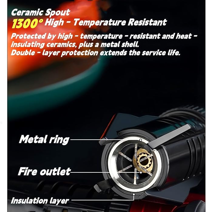 Torch Lighter, Refillable Butane Windproof Jet Lighter with Safety Lock & Adjustable Flame for Cooking, Camping, BBQ, Baking, Kitchen, Outdoor (No Gas Included) - Black