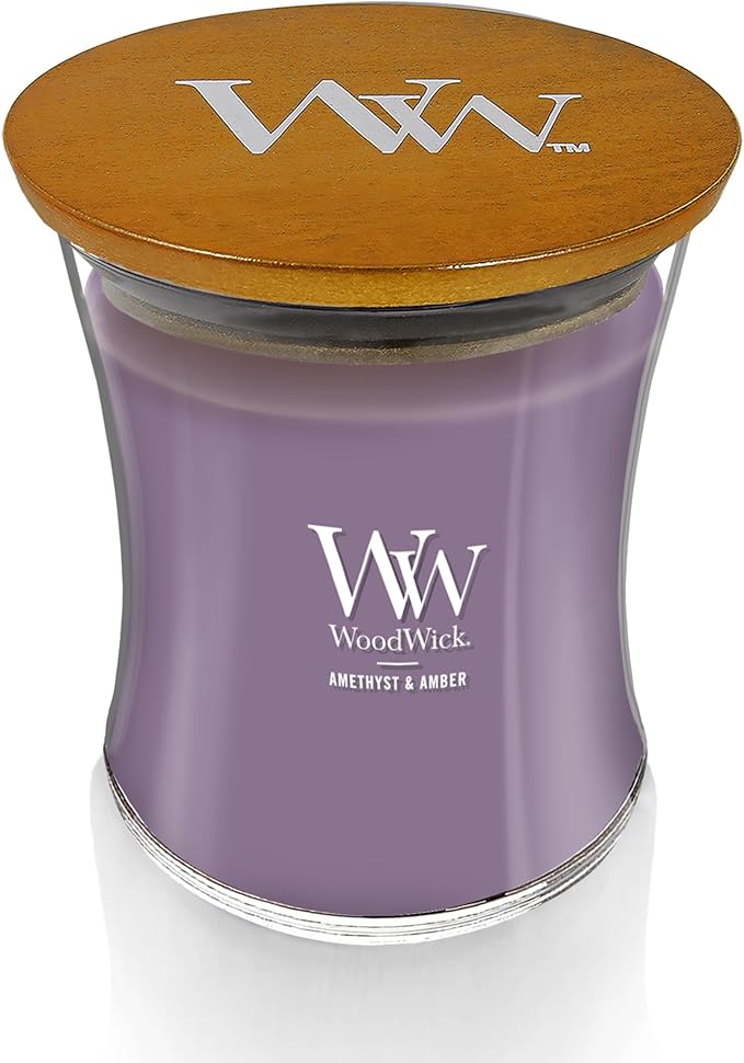 WoodWick Amethyst & Amber Gifts for Women and Men, 9.7 oz Medium Hourglass Candle with Crackling Wick