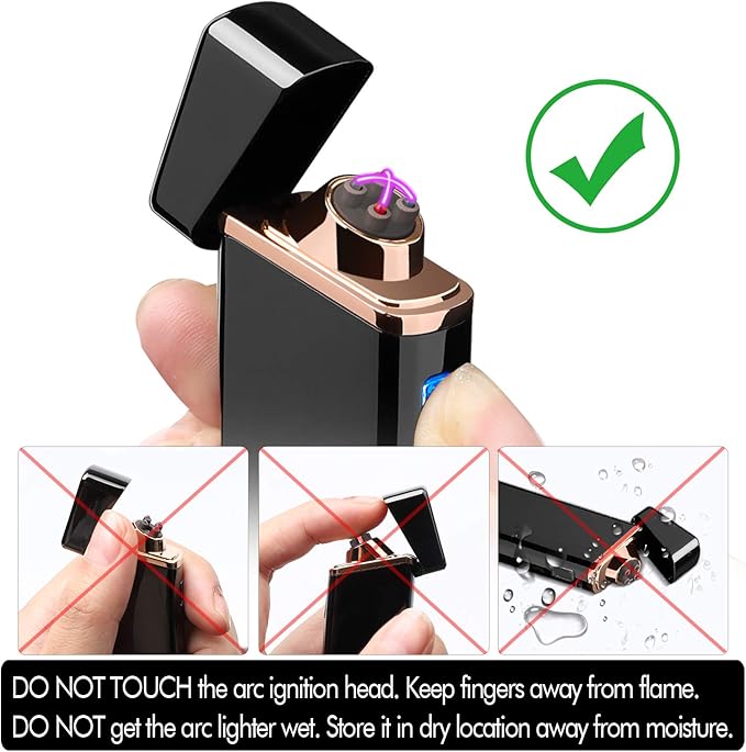 Electric Arc Lighter USB Rechargeable Windproof Flameless Plasma with Battery Indicator for Fire, Cigarette, Candle - Outdoors Indoors | Bright-Black (Upgraded).