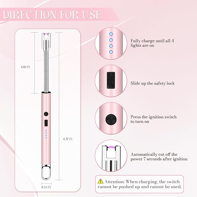 Electric Lighter, Candle Lighter Flameless Windproof with 360° Flexible Neck & LED Power Display, Type C Arc Rechargeable Lighters for BBQ, Camping, Cooking, Gift for Christmas, Thanksgiving, Birthday