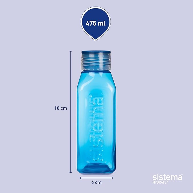 Sistema BPA Free Stackable Square Bottle, Assorted Colours, 475 ml