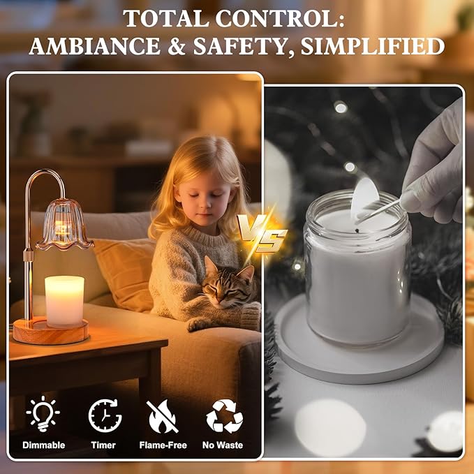 Candle Warmer Lamp Electric Timer: Dimmable Candles Warming Lamps - Height Adjustable Burner Jar - No Flame Scented Melts Wax - All Candle Jars Home Decor Table Light