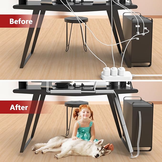 Under Desk Cable Management, 15.7 in Computer Cable Management Black, 6Pcs Self-Adhesive J Channel Wire Raceway, Computer Cord Hider for Home & Office, Kid & Pet Trip Prevention